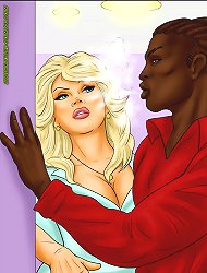 Cartoon comic porn with busty white blonde and three black boys with huge dicks